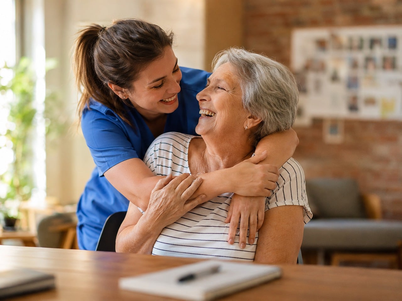 Caregiver providing companionship to an older adult.